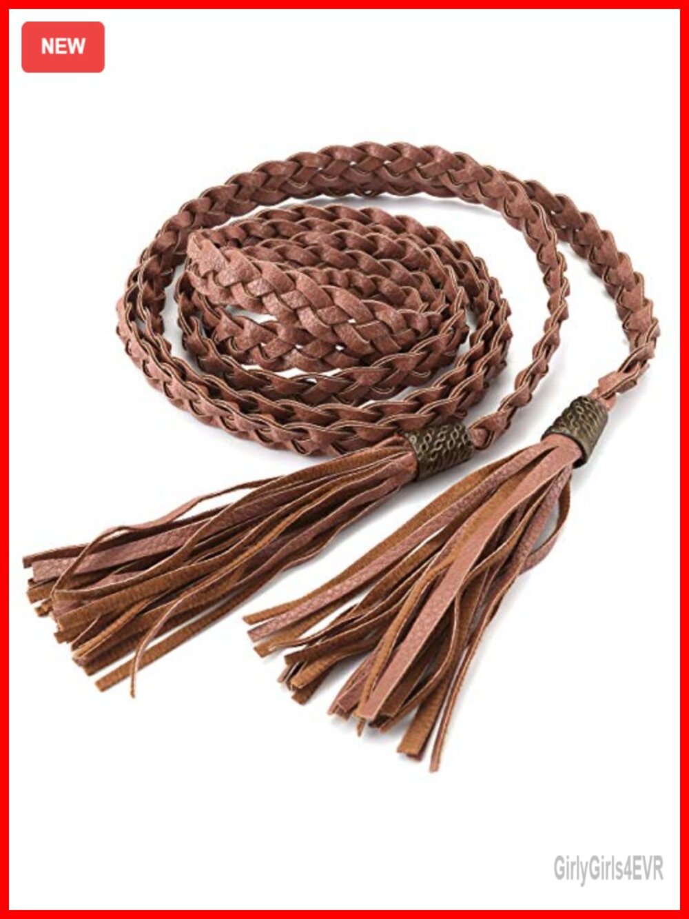 Women Braided Tassel Rope Belt Boho PU Leather Tie Belt One Size